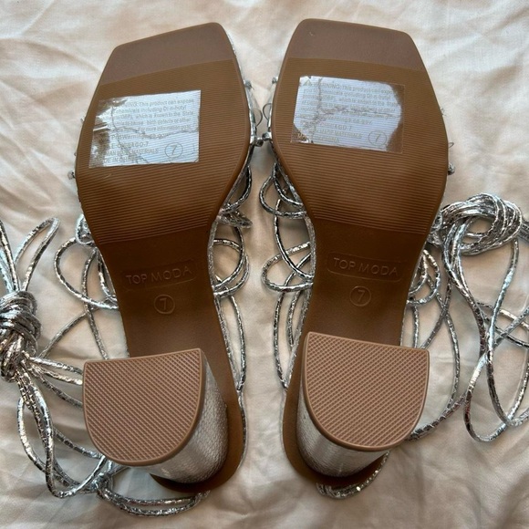 Top Moda Silver Strappy Tie Up Heels 7 - Picture 7 of 8